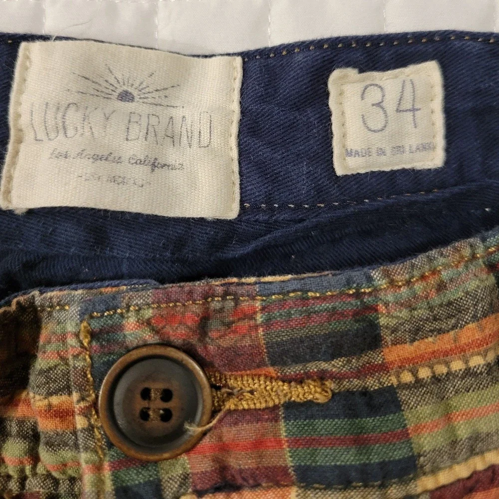 Y2K Lucky Brand Men 34 Plaid Paisley Shorts 100 Cotton Southwestern Summer Beach